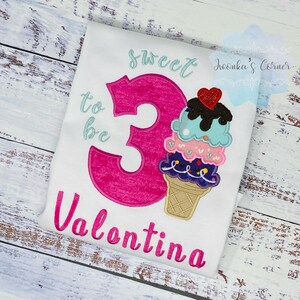 Girl 3rd Birthday Ice cream Birthday Shirt, Ice cream Party Outfit, Summer Birthday, Ice Cream
