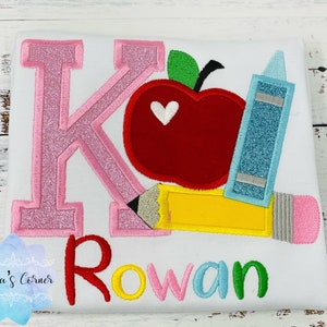 Girl back to school shirt - Kindergarten shirt for girl - 1st day of school - K is for kindergarten, Pre K
