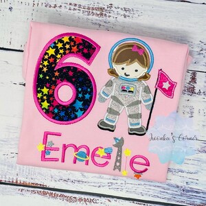 Girl Astronaut Shirt, 6th Astronaut Birthday Party, Astronaut T-shirt, Applique Space Ship, Astronaut Girl Birthday T-Shirt, Any age