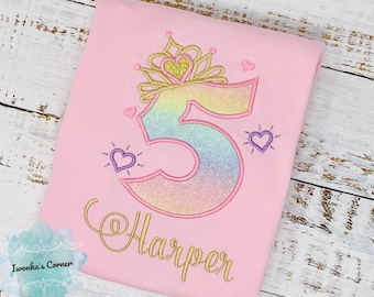 5th Birthday Shirt for Girl, Princess Birthday Shirt, Number with Crown Birthday Shirt, Girls 4th Birthday Shirt, Princess Birthday Party