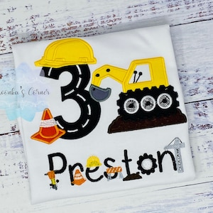 Boy 3rd Embroidered Construction Excavator Boy Birthday Shirt, Construction Birthday Party, 4th Birthday Shirt,