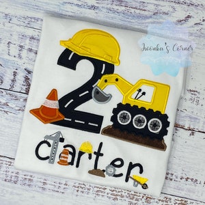 Embroidered 2nd Birthday Construction Excavator Boy Birthday Shirt, Construction Birthday Party, All ages