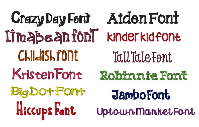 May include: A collection of colorful font names, including "Crazy Day Font", "Limabean font", "Childish font", "Kristen Font", "Big Dot Font", "Hiccups Font", "Aiden Font", "kinder kid font", "Tall Tale Font", "Robinnie Font", "Jambo Font", and "Uptown Market Font".
