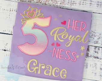 5th Birthday Shirt for Girl, Princess Birthday Shirt, Number with Crown, Her Royal 5-ness, Girls Birthday Shirt, Princess Birthday Party