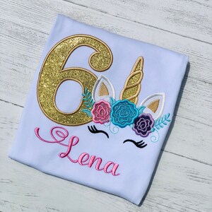 Sparkly unicorn embroidery birthday t-shirt, Unicorn party, Unicorn birthday, Unicorn tee for girl