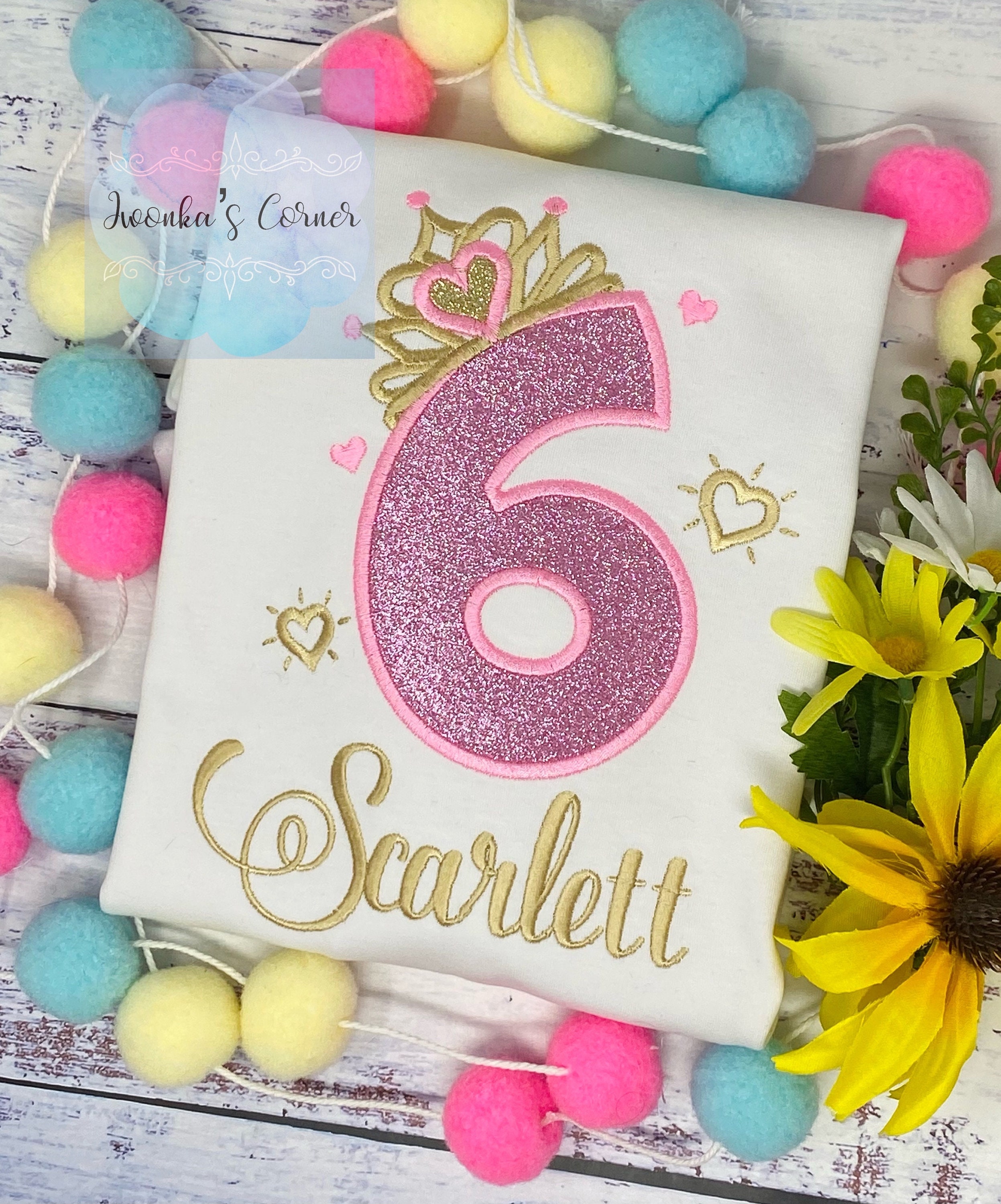 6th Birthday Girl Outfit, Princess Birthday Shirt, Number with Tiara, Pink Princess Birthday Shirt, Princess Birthday Party