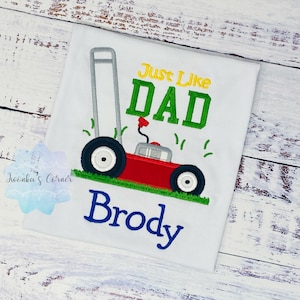 Boy Lawn Mower Embroidered T-shirt, Boys Shirt with Red Lawn Mower, Father’s Day Gift, Like Dad shirt for Toddler