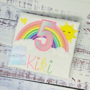 5th Rainbow birthday shirt, Pastel Rainbow, Over the rainbow party, Any Age, Birthday party rainbow theme, Pastel Color Rainbow with sun