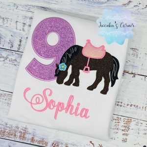 Girl 9th Birthday Shirt With Bay Horse, Birthday Shirt with Brown Horse and Saddle, 4th, 5th, 6th 7th Horse Birthday Shirt, Shirt with Pony