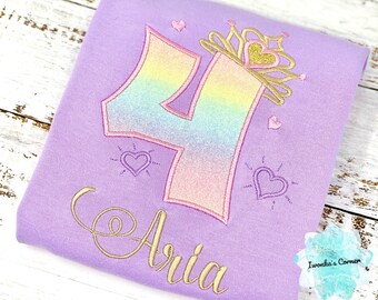 4th birthday shirt for girl, Princess birthday shirt, Number with crown birthday shirt, Girls 4th birthday shirt, Princess birthday party