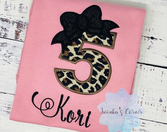 Girl 5th birthday shirt with cheetah print and number, 4th 6th birthday shirt, Cheetah spots shirt, Leopard print birthday shirt, Any age