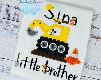 Little Brother Matching Shirt, Embroidery Construction, Boy Excavator Birthday Shirt, Construction Birthday Party, Matching Birthday Outfit,