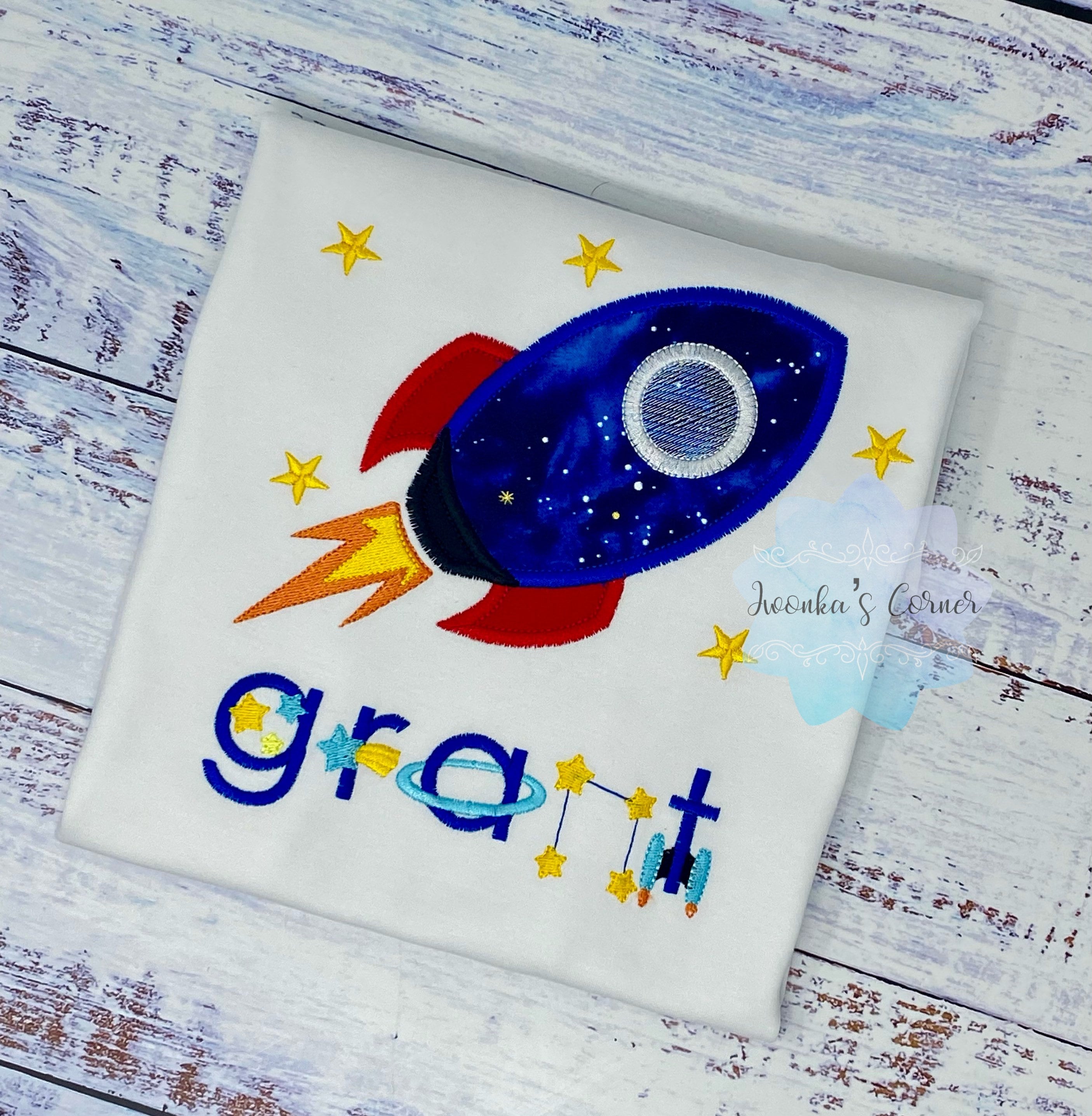 Birthday space Space Rocket Monogram Shirt with Rocket Boy Embroidered Shirt With Name And Rocket galaxy shirt
