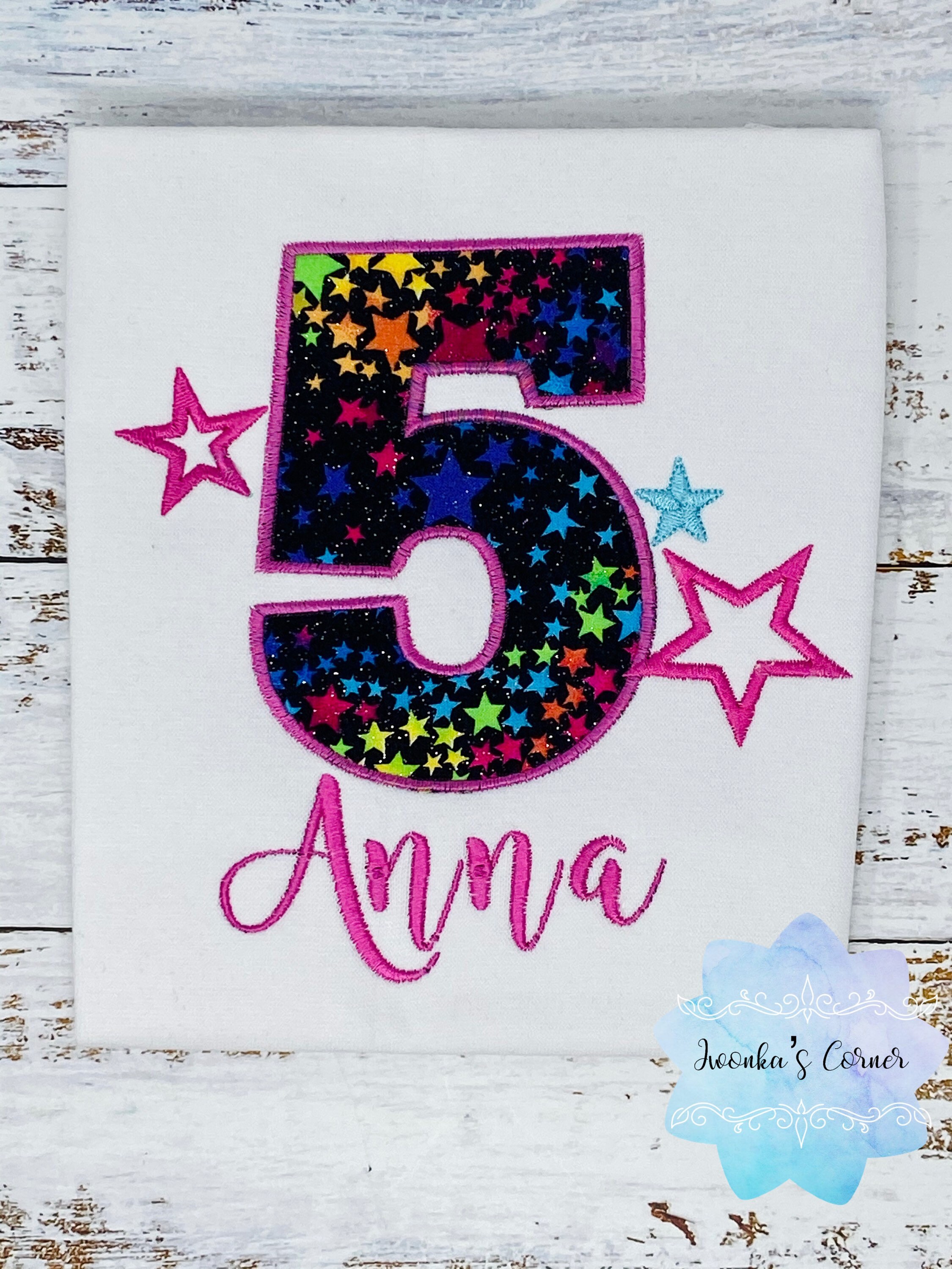Mädchen 5. Geburtstag Shirt mit bunten Stern Nummer Stickerei Etsy