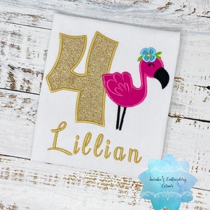 Girl pink Flamingo birthday shirt