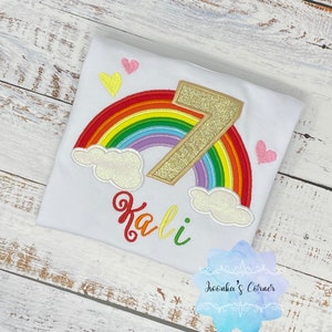 Girl rainbow birthday shirt, Rainbow themed birthday outfit, 7th birthday rainbow shirt