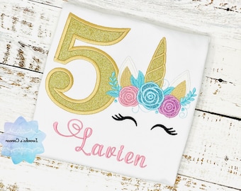 Unicorn birthday shirt, Unicorn shirt for girl, Flower unicorn shirt, Floral unicorn bday shirt, 5th birthday shirt for girl