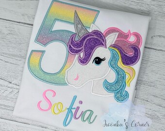 5th Birthday Pastel Unicorn Shirt, Girl Rainbow Pastel Unicorn Birthday Outfit, Unicorn birthday, Rainbow Unicorn outfit, Unicorn embroidery
