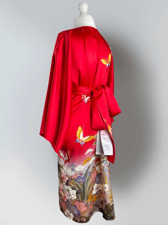 Red silk kimono dress discount