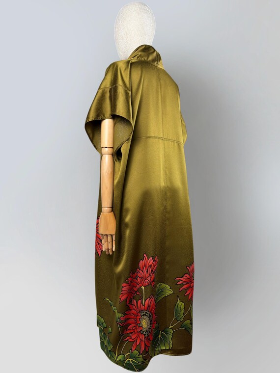 Olive Gold Silk Wrap Dress & Obi Belt - Vintage Japanese Glittering Silk