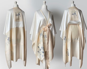 Long Floral Silk Robe Dress. Satin & Silk Vintage Silk Wedding Robe. Hand Painted Floral Kimono Robe. Sustainable Fabrics > Zero waste