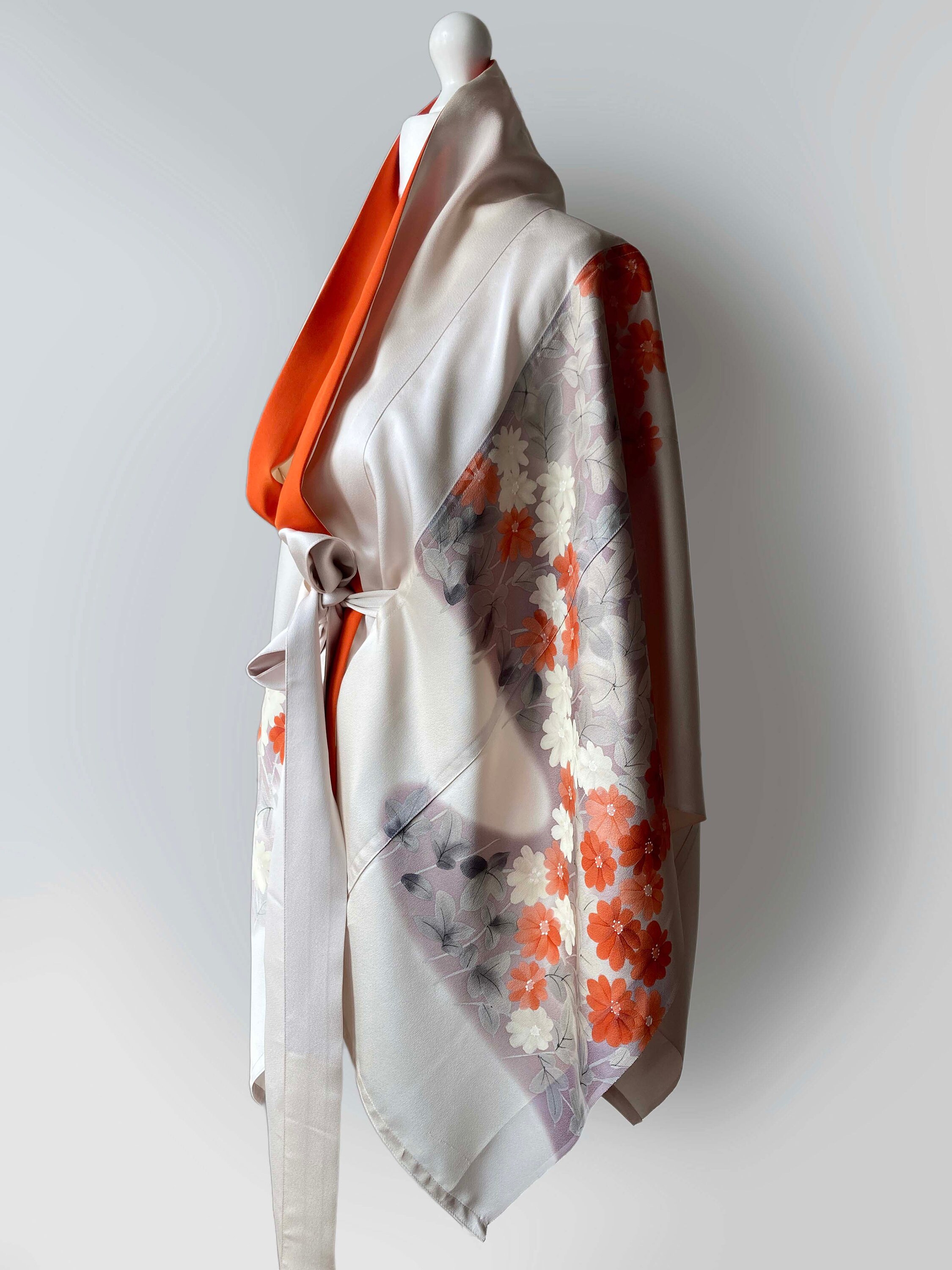 Short Vintage Silk Robe Jacket. Modern Kimono Robe Remake. Etsy