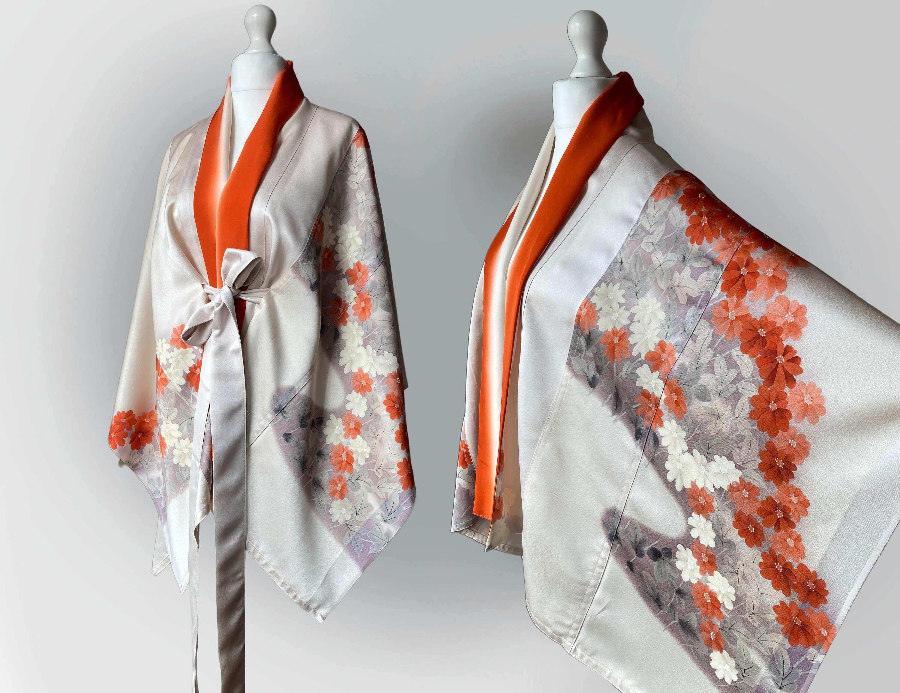 Short Vintage Silk Robe Jacket. Modern Kimono Robe Remake. Etsy