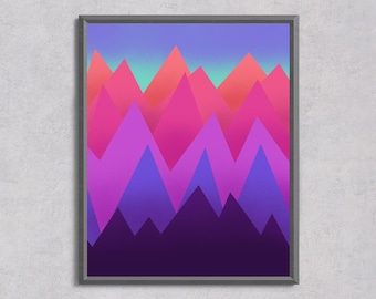 DIGITAL DOWNLOAD - Mountain Sunset, Vibrant Sunset Over Mountains Art, Colorful Printable Landscape, Boho Wall Decor, Nature Art Print