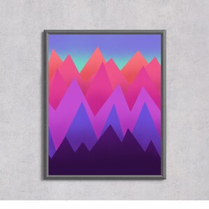DIGITAL DOWNLOAD - Mountain Sunset, Vibrant Sunset Over Mountains Art, Colorful Printable Landscape, Boho Wall Decor, Nature Art Print