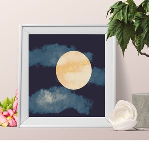 Moon at Night, Digital Print, Instant Digital Download, PNG, JPEG, PDF