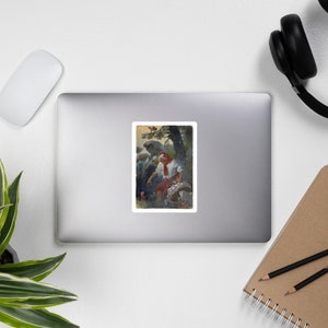 Pegatina de Baba Yaga con niño, pegatina sin burbujas de folclore eslavo, calcomanía de bruja y niño, decoración para computadora portátil y botella de agua, regalo mítico