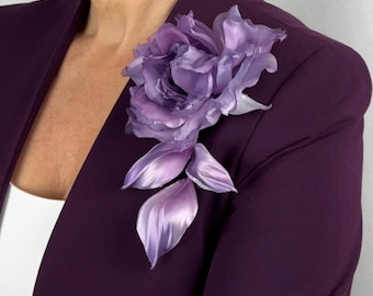 Violet Silk Flower Brooch Fabric Flower Brooch Flower Pin Oversized Flower Pin Vintage Accessory Handmade Gift Personalized Gift