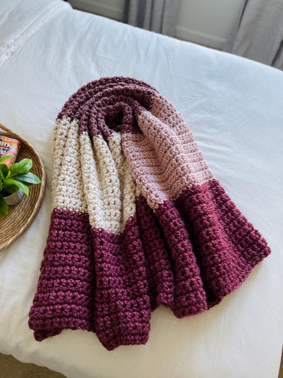 Color-block Crochet Throw | Dark Cherry Melange | Recycled Fibers ...