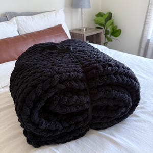 Chunky Chenille Hand Knit Throw: Black