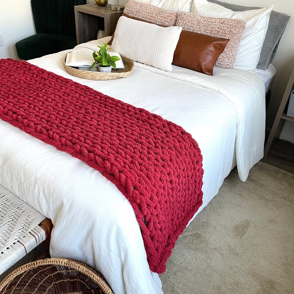 Bliss + Bed Runner | Cranberry | Chunky Knit | Jumbo Yarn