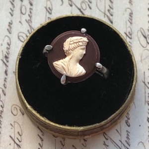 Antique Edwardian Porcelain Cameo Antique Style Sterling Silver Dimensionless Adjustable Handmade Ring
