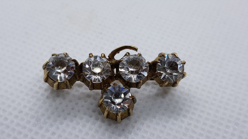 Antique 1900/'s Brass White Clear Faceted Glass Beads Brooch