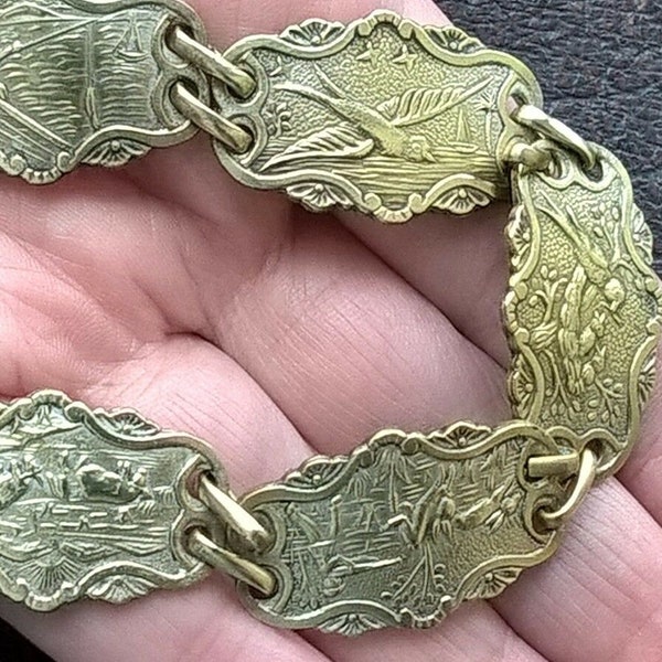 Antique 1930's French Brass Bird French Country Antique Nature Swallow Bracelet