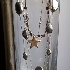 Set of 3 x Vintage Gold Black Silver Color Metal &quot;Mercury&quot; Drop Beads Crystal Star Necklace