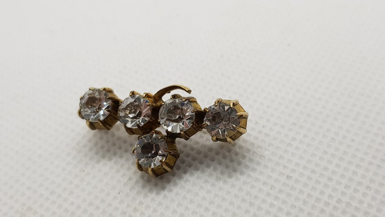 Antique 1900/'s Brass White Clear Faceted Glass Beads Brooch