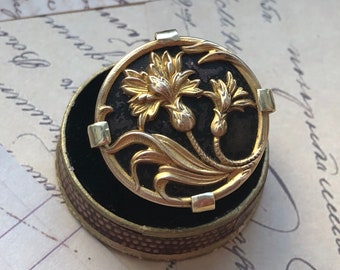 Antique FRANCE 1910's Edwardian 28mm TOP Brass Metal Volumetric 3D Lovely Realistic Carnation Dimensionless Adjustable Ring