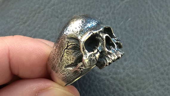 Vintage 925 Sterling Silver Biker Skull Texture Men Ring - Etsy