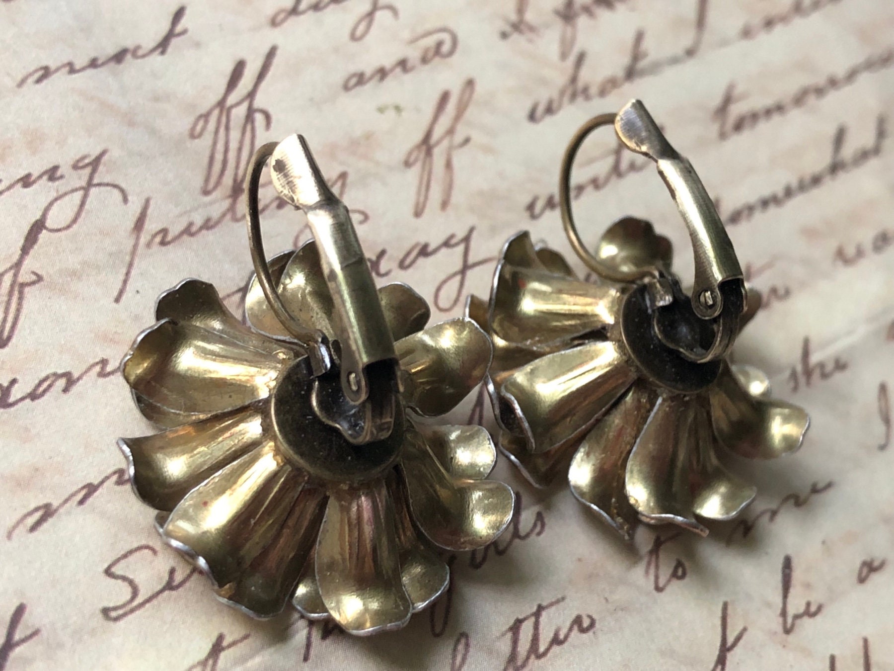 Boucles D'oreilles Pendantes Vintage Art Déco Années 30 - Verre Et Acier Inoxydable - Fait Main - Occasion