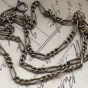 Antique Victorian 1900&#39;s Gilt on Sterling Silver Figaro 52 cm Chain