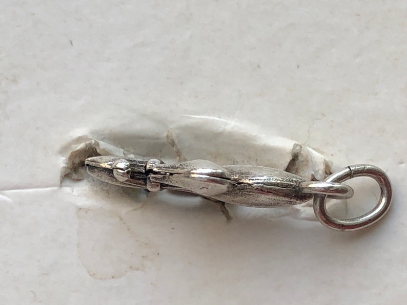 May include: Silver charm with a detailed design, featuring a loop for attaching to a bracelet or necklace.