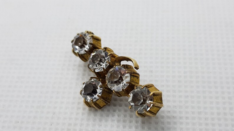 Antique 1900/'s Brass White Clear Faceted Glass Beads Brooch
