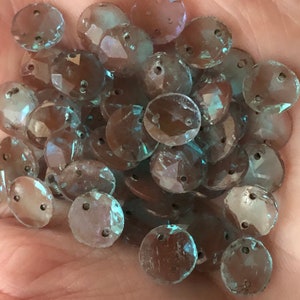 Antique Victorian 1800&#39;s Bohemian Real Un-Foiled SAPHIRETS Glass 2 Holes Cabochon Faceted Rose Cut 8 mm Round Beads