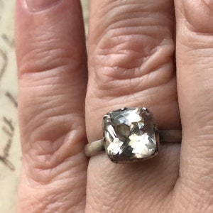 Antique Georgian Early 1800's TOP! Sterling Silver Square Faceted Glass Paste DIMENSIONLESS Ring