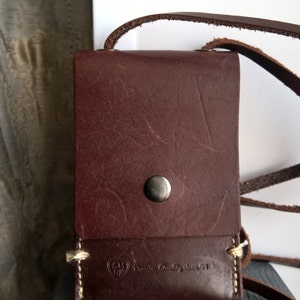 Vintage Brown Leather Neck Button Coin Card Purse