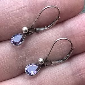 925スターリングシルバー 天然アメジスト ドロップダングル ハンドメイドイヤリング